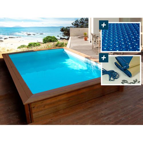 Piscine bois rectangle " Toledo "- 3.00 x 2.00 x 0.71 m - Bâche à bulles 180 µ - Bâche hiver 280 g/m²