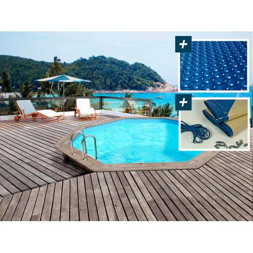 Piscine bois Venecia " - 5.80 x 1.31 m - Bâche à bulles 400 µ - Bâche hiver 280 g/m²