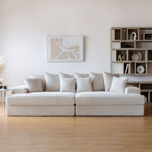 Canapé 4 Places Assise Profonde En Velours Côtelé Beige Cardiff