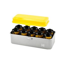 KODAK Film Case (120/135) - Boîtier Compact en Acier pour 8 Rouleaux de Film 120 ou 10 Rouleaux de Film 135, Capot Amovible, Finition Mate, Design Moderne, Protection Poussière et Humidité - Jaune