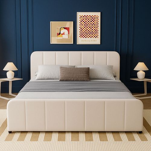 Lit Avec Coffre De Rangement 160x200cm En Velours Beige Tampa