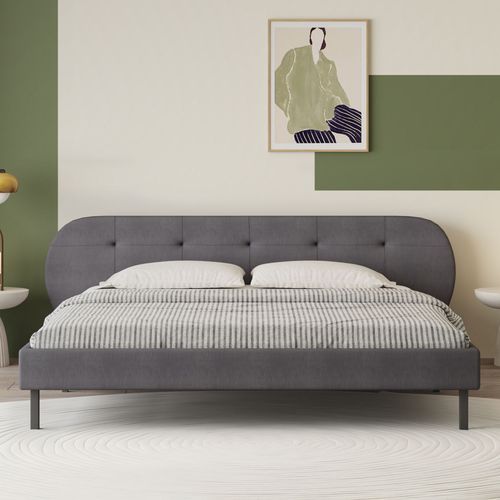 Lit Capitonné 140x190cm Gris Avec Tête De Lit Et Sommier Tulsa