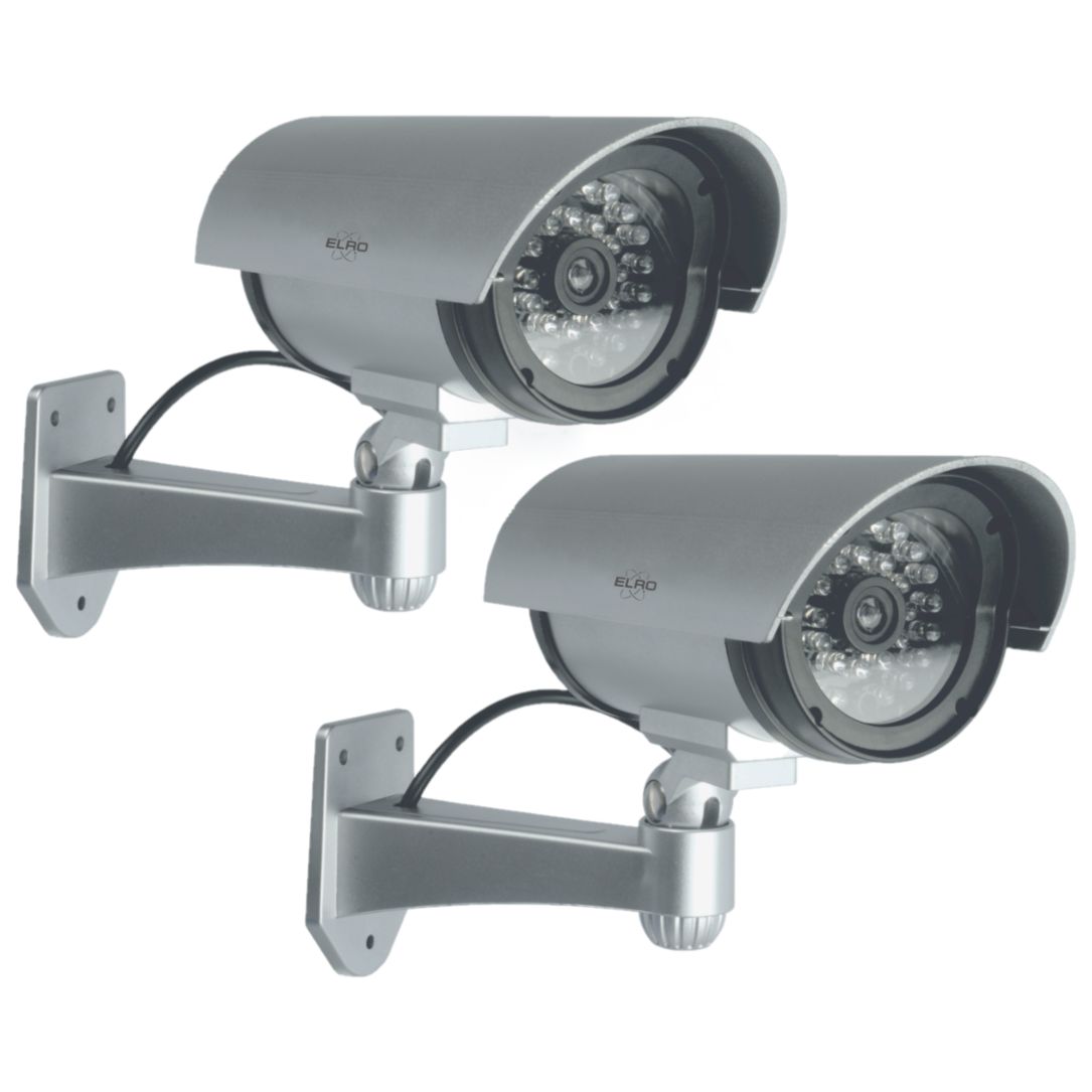 ELRO CDB25S-2 Caméra factice extérieur avec LED - 2 Paquet - Gris - Action préventive contre les cambrioleurs