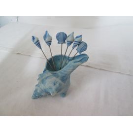 Set De Piques Apéritif En Forme De Coquillage, Décor Bord De Mer