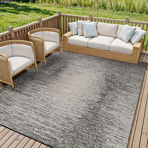 Teeaw-Kemer Tapis Exterieur Terrasse Balcon, Véranda, Patio - Moderne Abstrait Marbre Moucheté - Tapis Jardin Extérieur Et Intérieur Boheme Chic Oriental 120x170 Cm - Gris, Ivoire