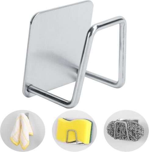 Sjzg-Porte Éponges Évier Cuisine, Support Pour Éponge Évier Adhésif En Acier Inoxydable Pour Organisation Éponges Brosser Torchon, Support Éonges À Vaisselle Pour Salle De Bain Cuisine(Argent)
