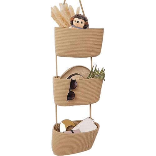 Sjzg-Paniers Muraux En Coton À 3 Niveaux \U2013 Paniers Suspendus Décoratifs À 3 Niveaux Pour Mur, Chambre D'enfant, Panier Mural Bohème Pour L'organisation, Panier Suspendu Pour Salle De Bain