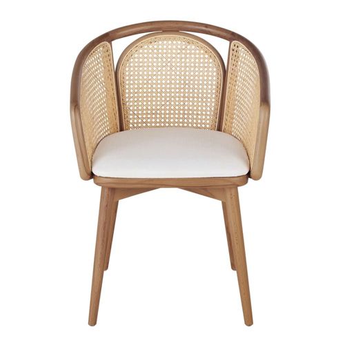 Fauteuil De Table Écru Et Cannage En Rotin