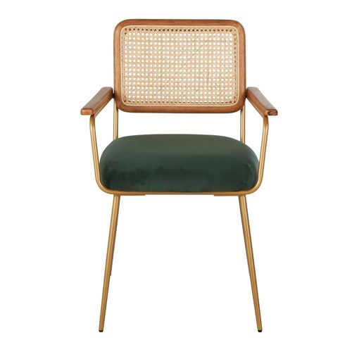 Fauteuil De Table Cannage En Rotin Et Velours Vert