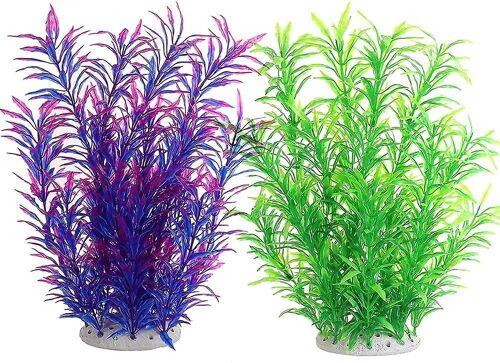 2025 - Plantes Aquatiques Artificielles, Lot De 2 Grandes Plantes D'aquarium, Décorations En Plastique Pour Aquarium, 12,59 Pouces