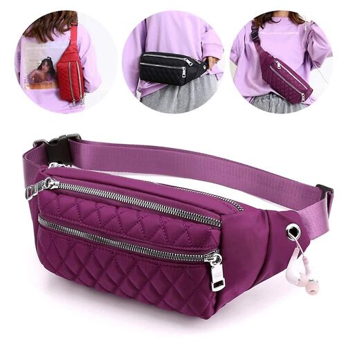 2025 - Meilleur sac banane matelassé violet, sac banane design imperméable pour femme, sac banane à bandoulière tendance