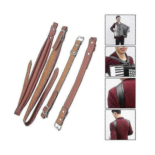 Sangle D'accordéon Universelle En Cuir, Étanche Et Réglable, 16-120 Basses (Marron)