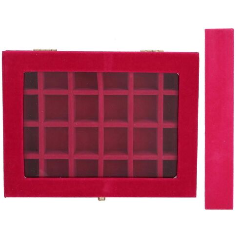 Boîte à bijoux professionnelle 24 compartiments, boîte de rangement tendance pour boucles d'oreilles et bagues, rose rouge