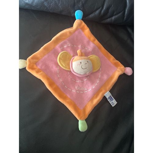CHICCO DOUDOU PAPILLON PLAT CARRE ROSE ORANGE 20*20CM 