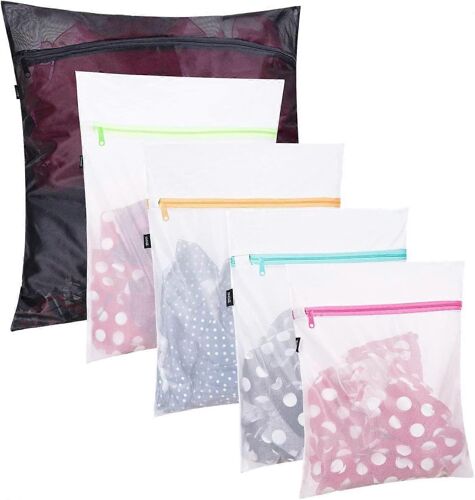 Lot De 5 Sacs À Linge En Filet : 1 Très Grand, 2 Grands Et 2 Moyens Pour Le Linge, Les Chemisiers Et Les Bas.