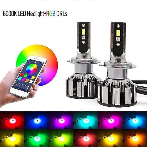 -H7 Led Rvb Phare App Contrôle Compatible Bluetooth Ampoules Led Multicolores H1 H4 H8 H9 H11 9005 9006-9005