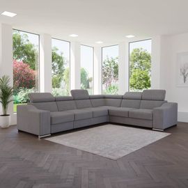 Canapé D'angle Convertible 6 Places En Velours Gris