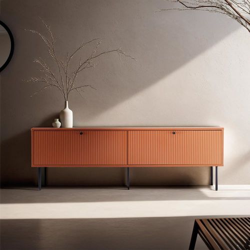 Meuble Tv 2 Portes En Acier Et Mdf Décor Mélaminé 150 Cm Orange