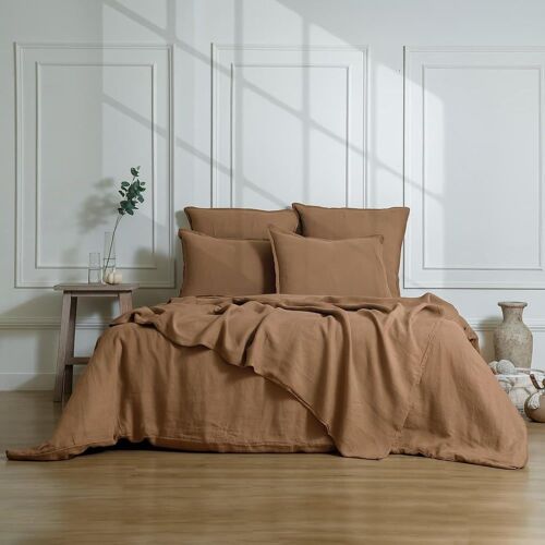 Drap Housse Lin Lavé Noisette 140x200x30