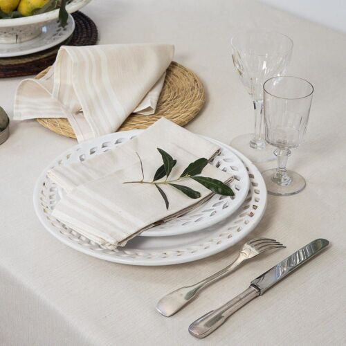Nappe + 8 Serviettes Coton Lin 180x350