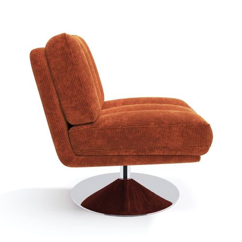 Fauteuil Pivotant Pied Chrome Velours Côtelé Orange Rétro