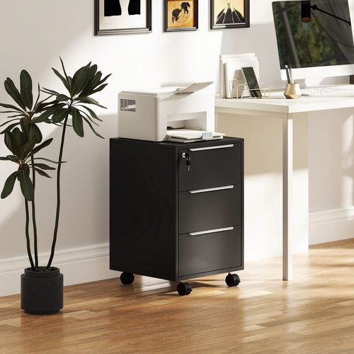 Caisson De Bureau Mobile 3 Tiroirs Panneau De Particules Et Mdf Noir
