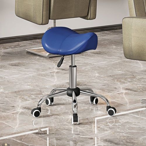 Tabouret À Roulettes Selle Ergonomique Pivotant 360° Polyuréthan Bleu