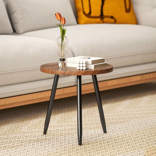 Table basse salon cadre en acier MDF effet bois de noyer