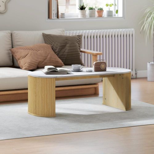 Table Basse Ovale Aspect Effet Marbre En Bois Blanc