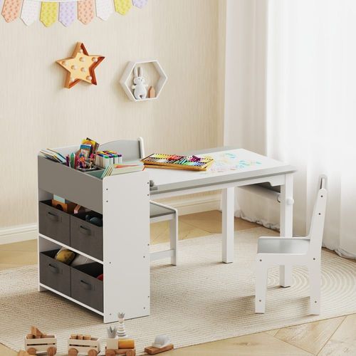 Ensemble table et 2 chaises enfant en bois rouleau de papier gris