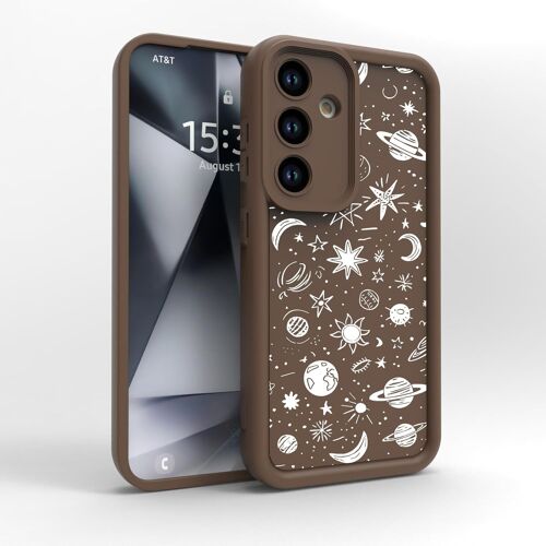 SJZG-Coque Pour Samsung Galaxy S25 Plus S25+ 5G - Étui Silicone Souple Fine Légère Elegant Désign, Protection Caméra Antichoc Anti-Rayures Mince Housse (Brown,Planets)
