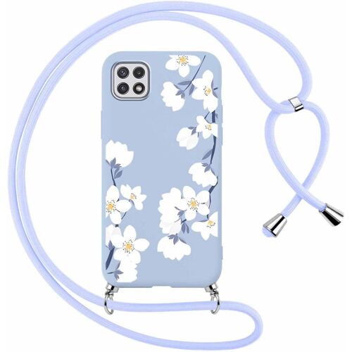 SJZG-Coque Pour Samsung Galaxy A22 5G Avec Cordon De Collier, Aesthetic Fleur Motif Étui Housse Réglable Lanyard Corde, Souple Silicone Antichoc Protection Case Pour Samsung A22 5G 6,6"", Floral 6