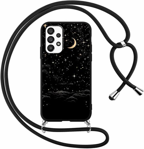 SJZG-Coque Pour Samsung Galaxy A33 5G Avec Cordon De Collier, Aesthetic Planète Motif Étui Housse Réglable Lanyard Corde, Souple Silicone Tpu Antichoc Protection Case Pour Samsung A33 5G 6,4"", Lune