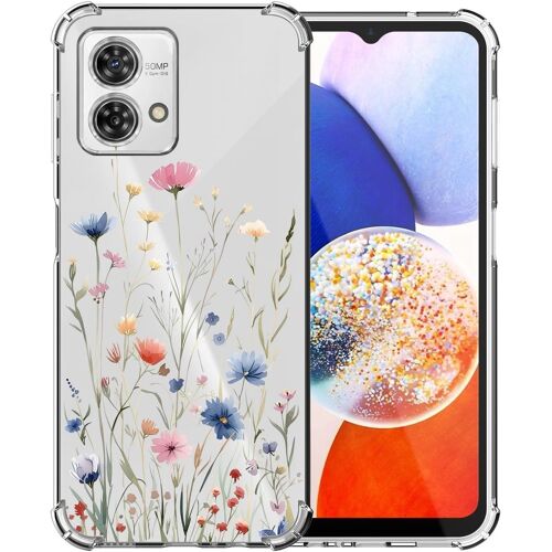 SJZG-Chooseu Transparent Coque Pour Motorola Moto G84 5G Mince Souple Tpu Silicone Etui Fine Soft Étui Avec Fleur Florale Motif Pour Fille Femme Antichoc Protection Case Cover Clair Housse - Bleu Ros