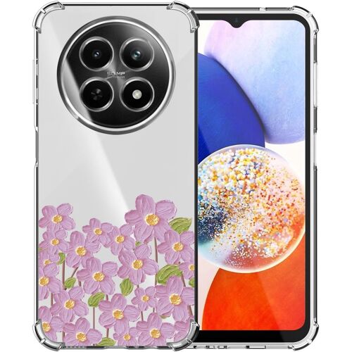 SJZG-Chooseu Transparent Coque Pour Realme 12X 5G / Realme 12 5G Mince Souple Tpu Silicone Etui Fine Soft Étui Avec Fleur Florale Motif Pour Femme Antichoc Protection Case Cover Clair Housse - Violet