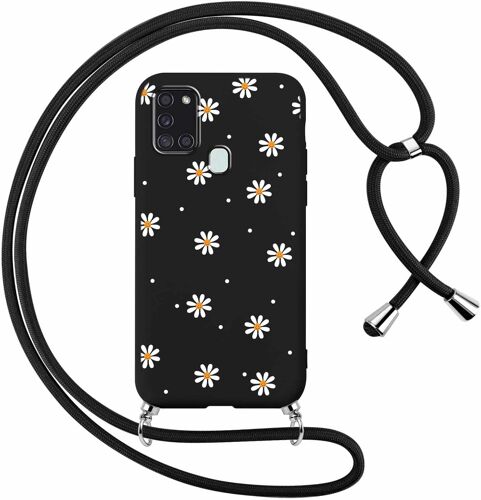 SJZG-Coque Pour Samsung Galaxy A21S 4G Avec Cordon De Collier,Aesthetic Fleur Motif Étui Housse Lanyard Corde, Souple Silicone Antichoc Protection Case Pour Samsung A21S 4G 6,5"", Marguerite