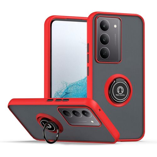 SJZG-Coque Pour Realme 14X 5G, Etui Téléphone Antichoc Avec Anneau De Support, Hard Pc Et Tpu Bumper Mat Translucide Case Cover - Rouge