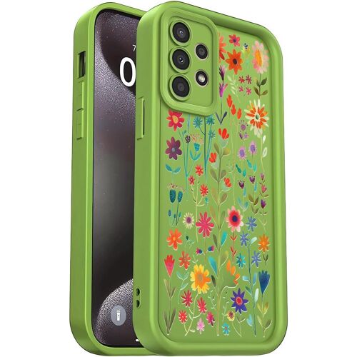 SJZG-Coque Pour Samsung Galaxy A13 4G - Étui Silicone Souple Fine Légère Elegant Désign, Protection Caméra Antichoc Anti-Rayures Mince Housse (Green,Flowers)