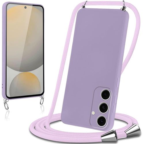 Coque Avec Cordon Pour Samsung Galaxy S24 Fe 5g Collier Lanière Silicone Liquide Bumper Housse Réglable Téléphone Étui Portable Lanyard Case Cover Protection,Violet