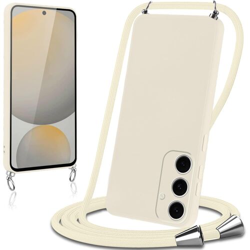 SJZG-Coque Avec Cordon Pour Samsung Galaxy S24 Fe 5G Collier Lanière Silicone Liquide Bumper Housse Réglable Téléphone Étui Portable Lanyard Case Cover Protection,Beige