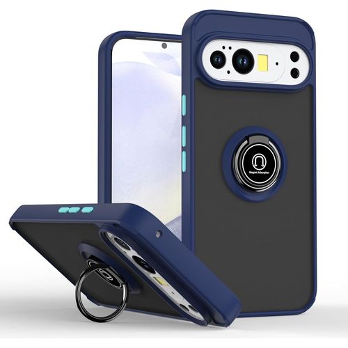 Sjzg-Coque Pour Google Pixel 10 Pro Xl, Etui Téléphone Antichoc Avec Anneau De Support, Hard Pc Et Tpu Bumper Mat Translucide Case Cover - Bleu Royal