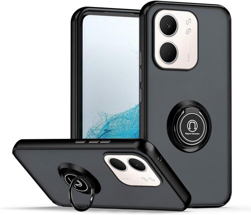 SJZG-Coque Pour Oppo A5X, Etui Téléphone Antichoc Avec Anneau De Support, Hard Pc Et Tpu Bumper Mat Translucide Case Cover - Noir