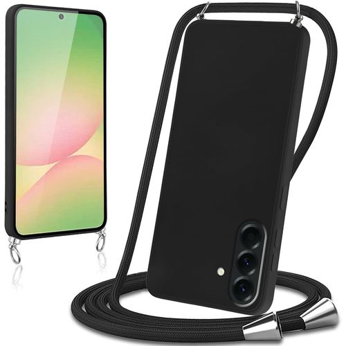 Coque Avec Cordon Pour Samsung Galaxy A56 Collier Lanière Silicone Liquide Bumper Housse Réglable Téléphone Étui Portable Lanyard Case Cover Protection Pour Samsung A56 6,7"",Noir