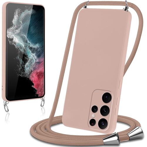 Coque Avec Cordon Pour Samsung Galaxy S22 Ultra 5G Collier Lanière Silicone Liquide Bumper Housse Réglable Téléphone Étui Portable Lanyard Case Cover Protection,Kaki[POP946017]