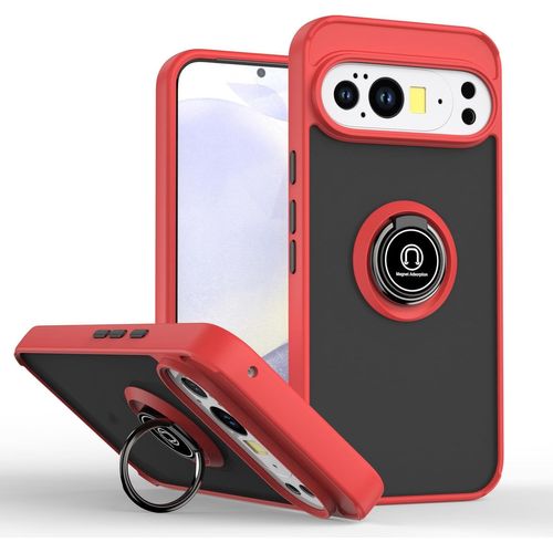 Sjzg-Coque Pour Google Pixel 10 Pro Xl, Etui Téléphone Antichoc Avec Anneau De Support, Hard Pc Et Tpu Bumper Mat Translucide Case Cover - Rouge