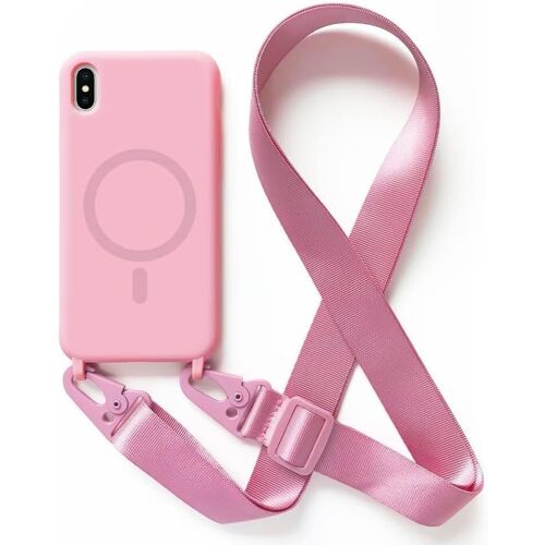 SJZG-Magnétique Coque Avec Collier Compatible Avec Iphone Xs/X,Tour De Cou Lanière En Corde Pendentif Housse,Pink