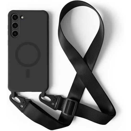 SJZG-Magnétique Coque Avec Collier Compatible Avec Samsung Galaxy S22 Plus,Tour De Cou Lanière En Corde Pendentif Housse,Noir
