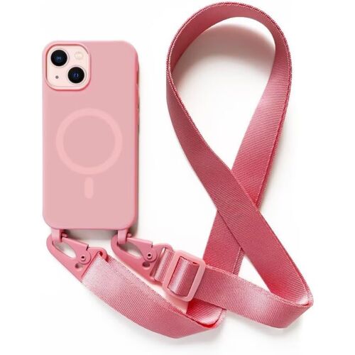 SJZG-Magnétique Coque Avec Collier Compatible Avec Iphone 13 Mini,Tour De Cou Lanière En Corde Pendentif Housse,Pink