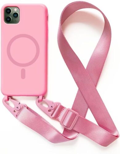 SJZG-Magnétique Coque Avec Collier Compatible Avec Iphone 11 Pro Max,Tour De Cou Lanière En Corde Pendentif Housse,Pink