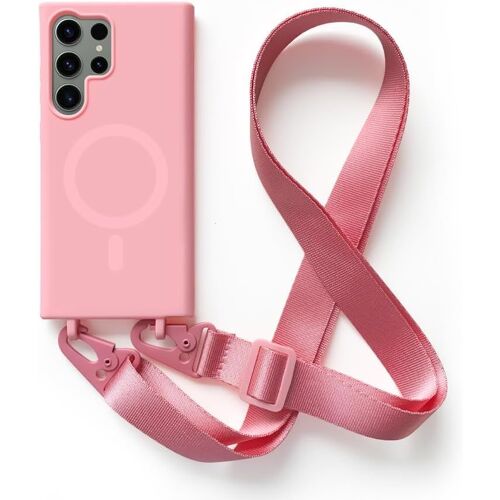 SJZG-Magnétique Coque Avec Collier Compatible Avec Samsung Galaxy S21 Ultra,Tour De Cou Lanière En Corde Pendentif Housse,Pink